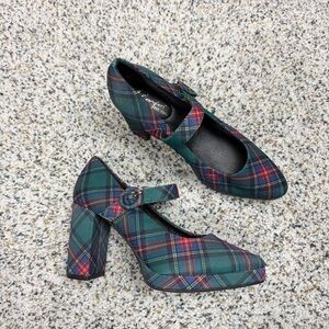 Cato Mary Jane Platform Heels Womens 7 Plaid Tartan Red Green Shoes Pumps Preppy